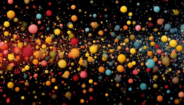 Multicolored spherical orbs float against a black background