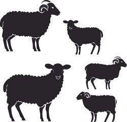 Majestic Merino Sheep Silhouette Set A Collection of Elegant Animal Silhouettes for Design Projects