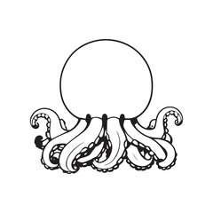 Octopus Tentacles Line Art - Black and White Vector Illustration of Sea Animal