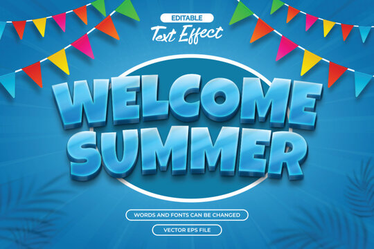 Welcome summer editable text effect with 3d blue text