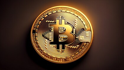 simple round golden coin with shiny surface and reflective finish displayed on dark background