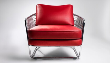 Obraz premium red upholstered armchair with metal frame modern design