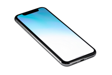 Modern Smartphone Floating at an Angle with Glowing Screen, isolated on a transparent background