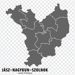 Obraz premium Blank map Jasz–Nagykun–Szolnok County County of Hungary. High quality map Jasz–Nagykun–Szolnok County with municipalities on transparent background for your web site design, logo, app, UI. Hungary. EP
