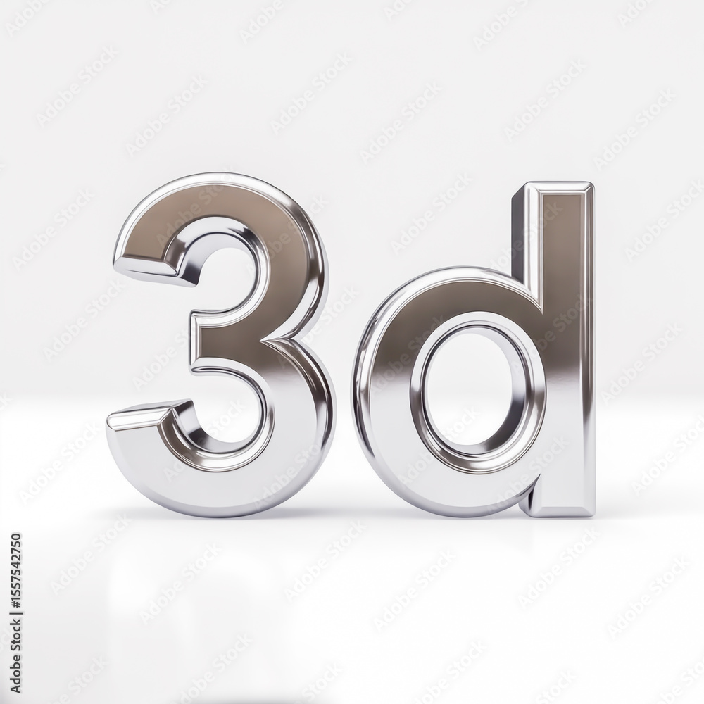 Fototapete 3d text in reflective metal: a shiny, chrome-like rendering of the letters 