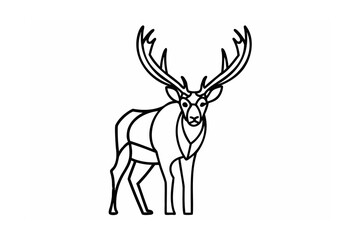 Stylized black and white illustration of a majestic stag with impressive antlers standing