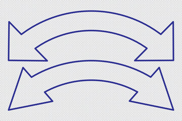 Dual sided arrow vector, icon, silhouette design. Semicircular curved thin, long double ended arrow vector design for website, app and logo design. Vector illustration of duel side arrow