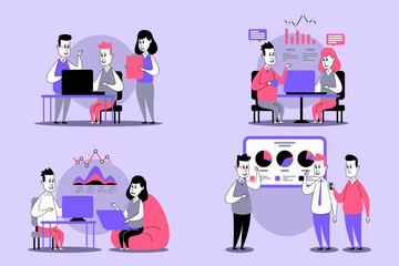 Diverse group of people engaged in various collaborative activities in modern workspace. People using digital devices and discussing ideas. Teamwork and productivity concept