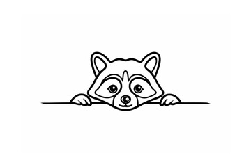 Cute cartoon raccoon peeking over a ledge with black outlined design for various applications