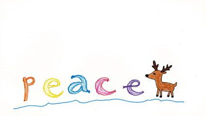 Fototapeta premium A Deer Drawing Lines in the Snow that Spell “Peace” in Crayon Strokes