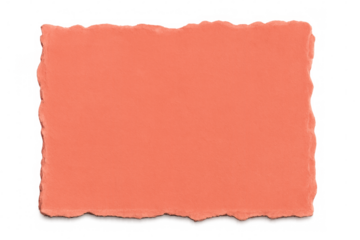 Ragged-edged coral paper torn horizontally, creating textured frame overlay with transparent background for artistic design element