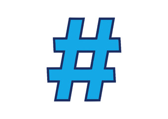 Fototapeta premium Stylized blue hashtag symbol with shadows, concept 