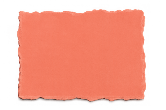 Ragged-edged coral paper torn horizontally, creating textured frame overlay with transparent background for artistic design element