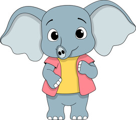 Cute Cartoon Elephant Character Wearing Clothes Illustration