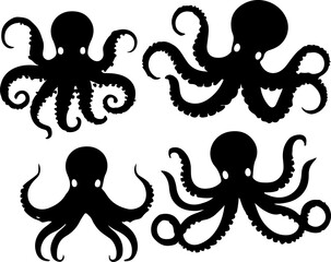Octopus Silhouette Vector Art, Simple Octopus Silhouette Design, Black Octopus Vector Illustration, Octopus Shape Vector Art, Marine Octopus Silhouette Art, Ocean Octopus Vector Design, Sea Animal Oct
