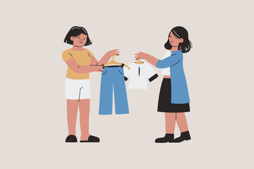 Illustration of Women Exchanging Clothes