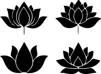 Water Lily Silhouette Vector Set, Water Lily Outline Vector Art, Water Lily Flower Silhouette Collection, Set of Water Lily Vector Illustrations, Botanical Water Lily Silhouette Set, Minimalist Water 