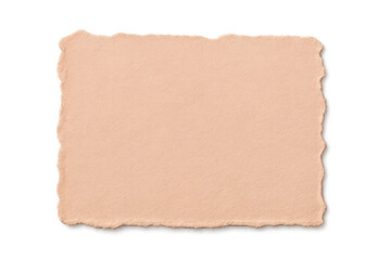Fototapeta premium Ripped light orange paper fragment with uneven edges, revealing transparent background underneath