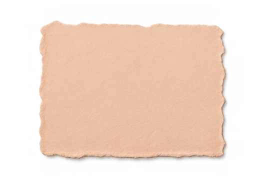 Ripped light orange paper fragment with uneven edges, revealing transparent background underneath