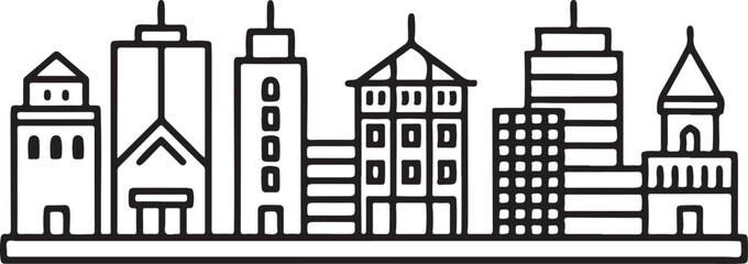 City of London vector illustration: a set of urban building icons and architectural silhouettes