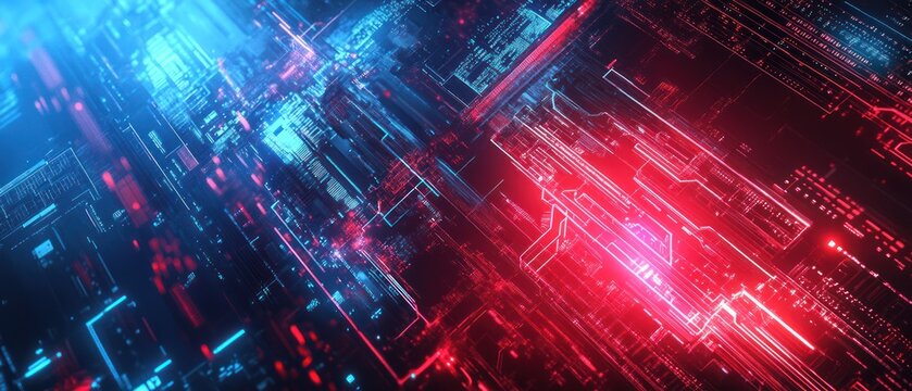 Abstract glowing digital circuit board