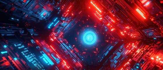 Abstract futuristic technology structure with glowing lights