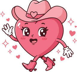 Pink Cowgirl Heart Cartoon Illustration