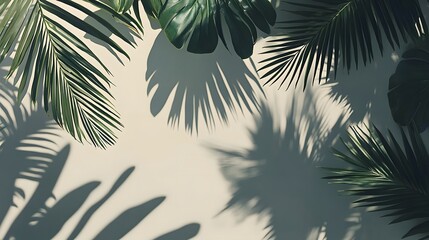 Tropical Palm Leaves Shadows on Beige Background Summer Aesthetic