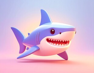 Obraz premium Cartoon Shark with Big Smile, 3D Rendered on Gradient Background