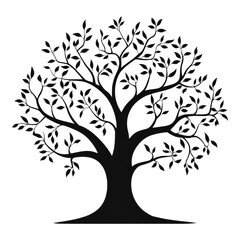 Obraz premium Clean and detailed silhouette of oak tree with visible leaves, showcasing symmetrical and elegant design, perfect for nature themed projects or minimalist artwork