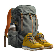 PNG Adventure Gear Backpack and Hiking Boots for Outdoor Exploration against transparent Background