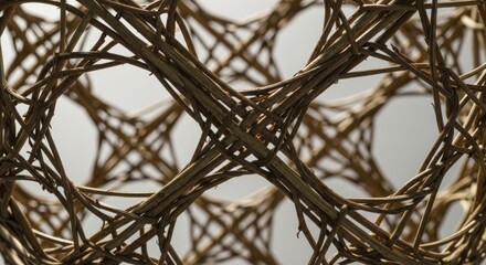 Abstract woven wooden structure with intricate geometric patterns