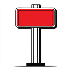 Fototapeta premium A simple cartoon illustration of a blank red sign with a black border and frame mounted on two black posts with a shadow on a white background