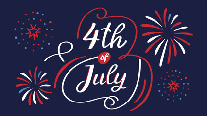 4th July fireworks background festive vector banner American flag decoration USA Independence Day celebration symbol of freedom vector illustration.