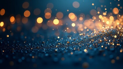 Blue Background with Blurred Golden Particles