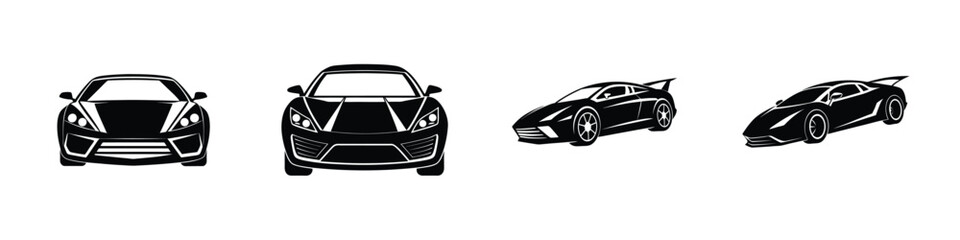 Simple portrayal of a stunning sports car front view speeding forward Isolated on White Background