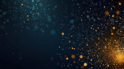 Blue Background with Blurred Golden Particles
