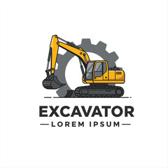 Excavator construction logo design, excavator logo element heavy equipment work. transportation vehicle mining