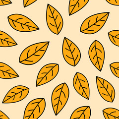 Seamless pattern yellow leaves. Flat vector template
