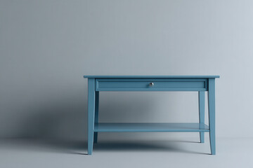modern coffee table in rich blue color designed with sleek lines and minimalistic style
