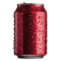 Red Aluminum Can with Condensation Refreshing Beverage Packaging Chilled Drink Water Droplets on Metal Product Photography white background against transparent Background