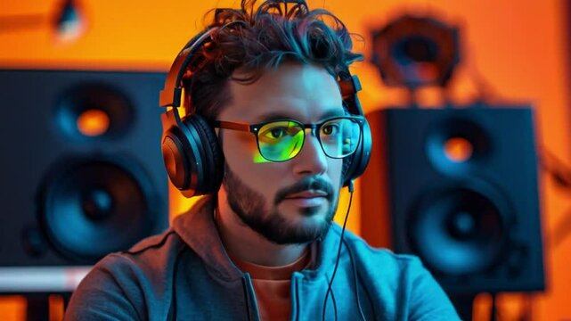 Focused Media Professional Found in a Studio Setting with Headphones On, Engaging Creatively.