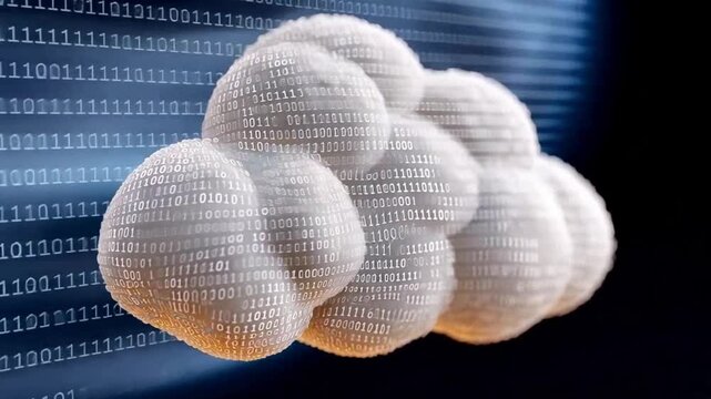 Cloud of Data: A mesmerizing visual of a cloud meticulously crafted from binary code, representing the essence of data storage, computing, and the digital frontier.