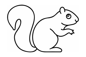 A simple and cute black outline illustration of a squirrel with a fluffy tail