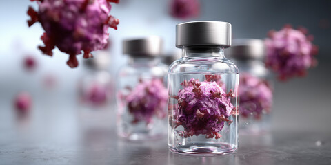 Mrna vaccine development advances in science laboratories glass vials with viruses scientific research close-up perspective
