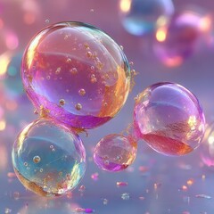 Translucent spheres reflect light, creating an ethereal, abstract scene