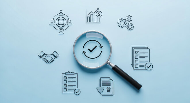 Business process management audit compliance checklist review analysis magnifying glass workflow improvement