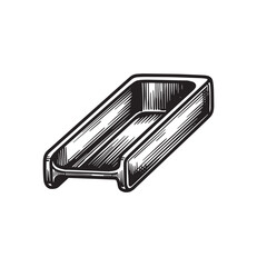 Detailed vintage art style depiction of a metal trough with a black and white silhouette illustration.