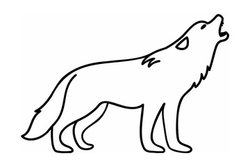 Simple black and white illustration of a howling wolf isolated on white background