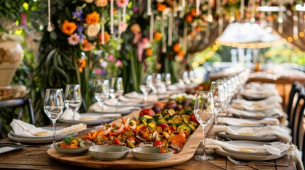 Fototapeta premium A beautifully arranged dining table with gourmet dishes.
